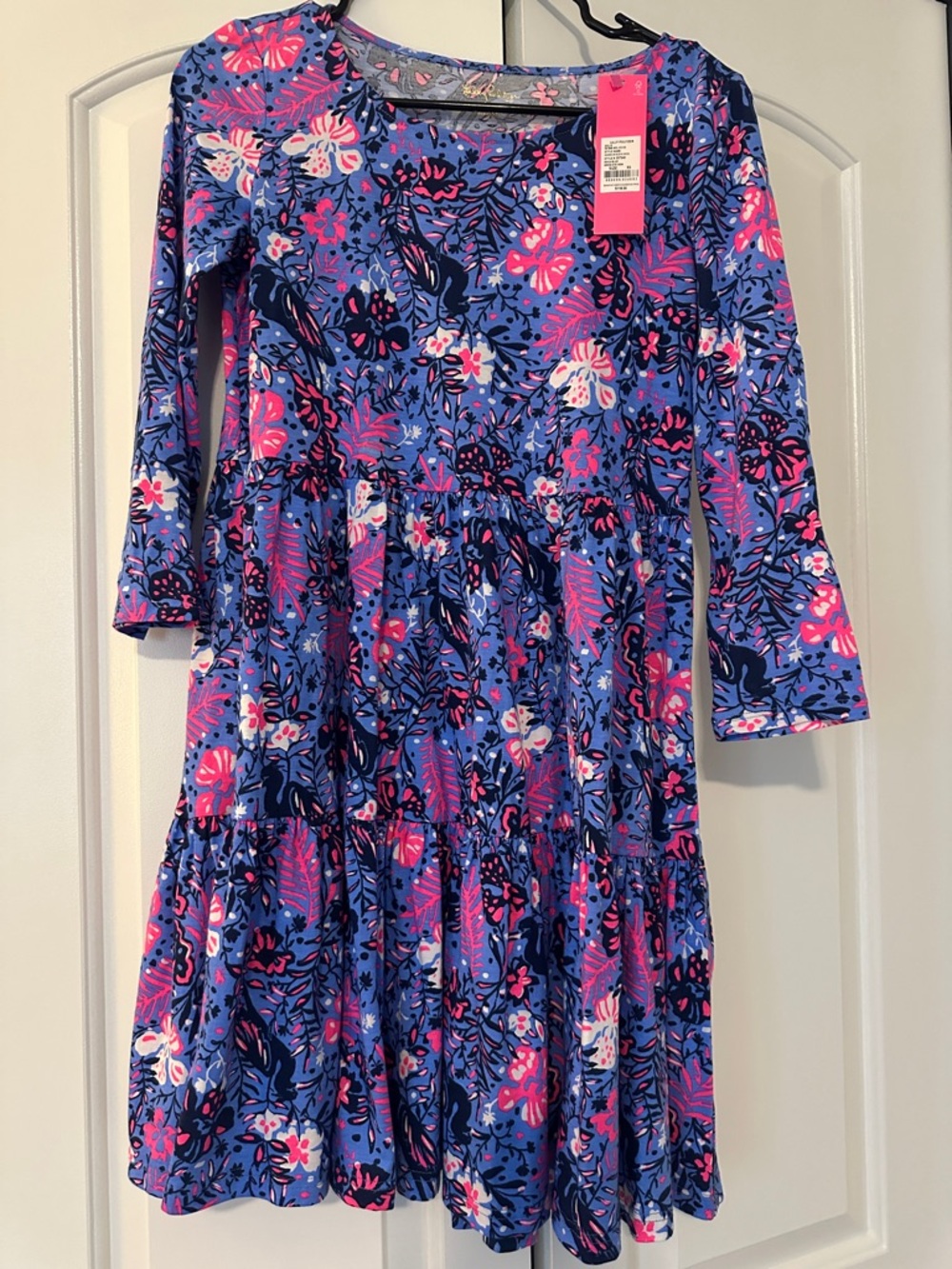 Lilly Pulitzer Blue Floral 3/4 Sleeve Dress with Pink Accents NBW #lillypulitzer
